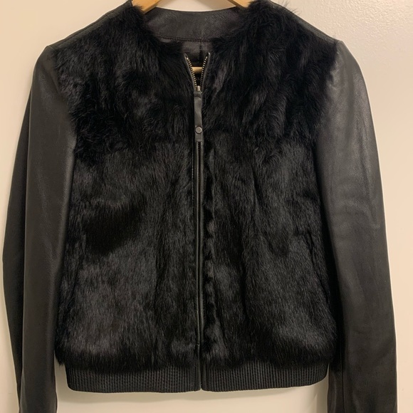 Mango Leather & Fur Bomber Jacket - Picture 1 of 5